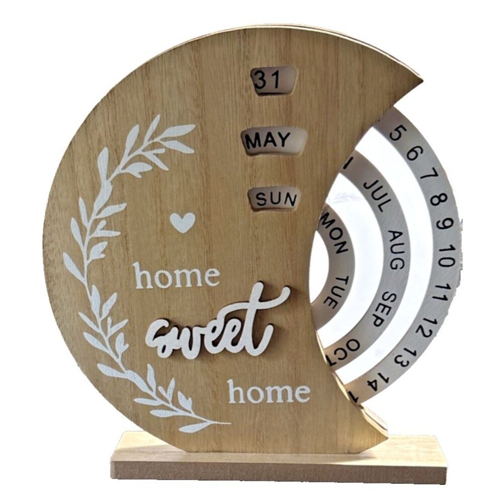 2 Piece Handcrafted Wood Manual Rotating Perpetual Desk Calendar